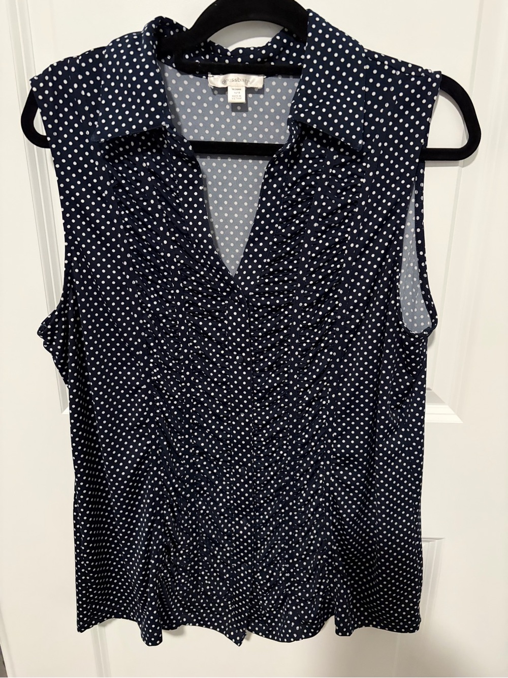 dressbarn Navy and White Polka Dot Sleeveless Blouse